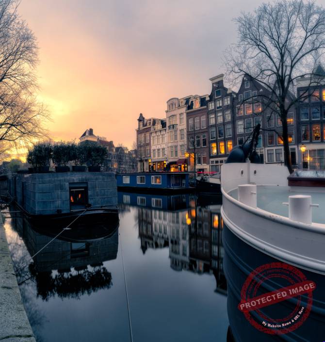 Amsterdam canal at sunset